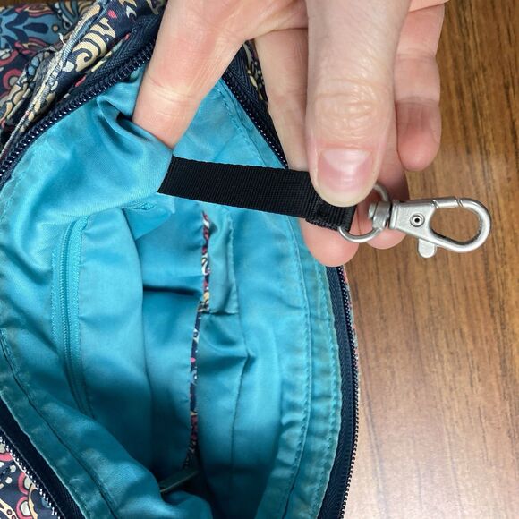 Travelon Women's Zip Crossbody Bag Multi Pocket Organizer Paisley Blue GUC - Picture 3 of 16